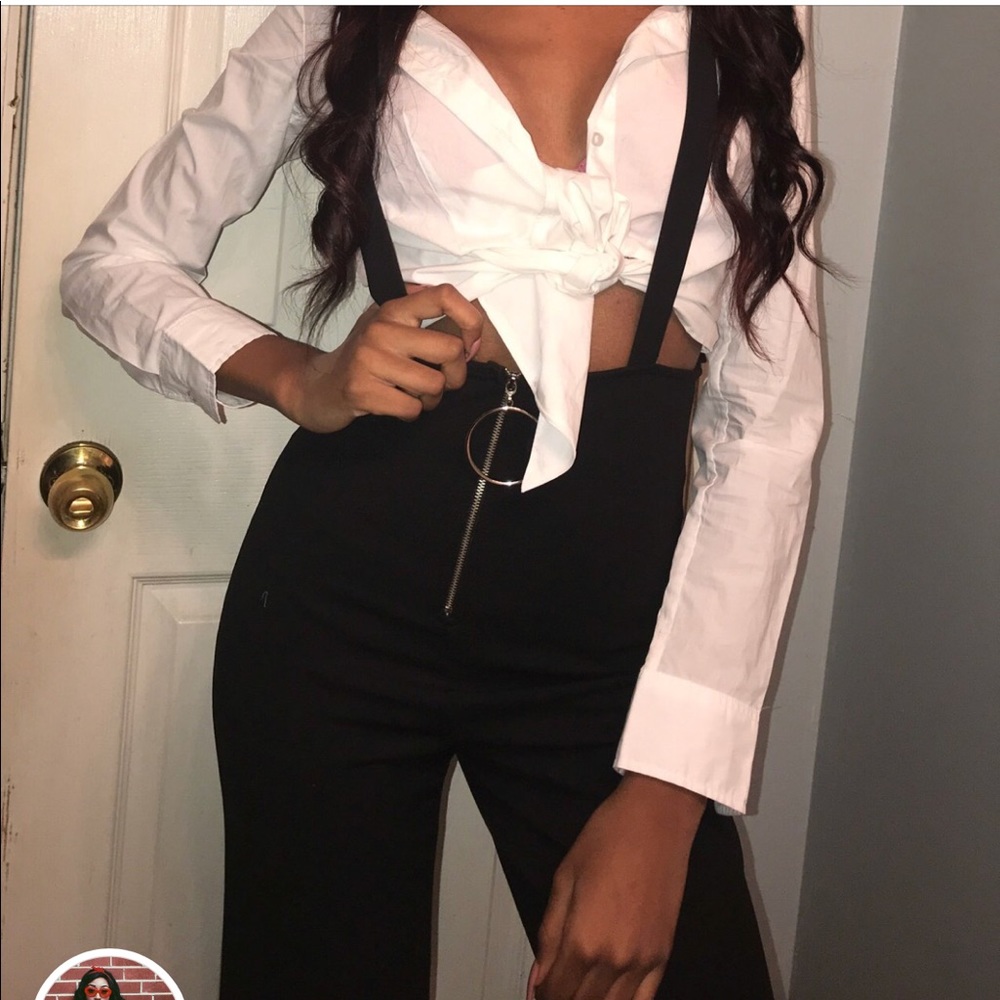 Black overalls suspenders
